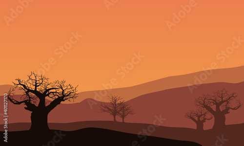 Nice scenery of trees and mountains at sunset. City vector