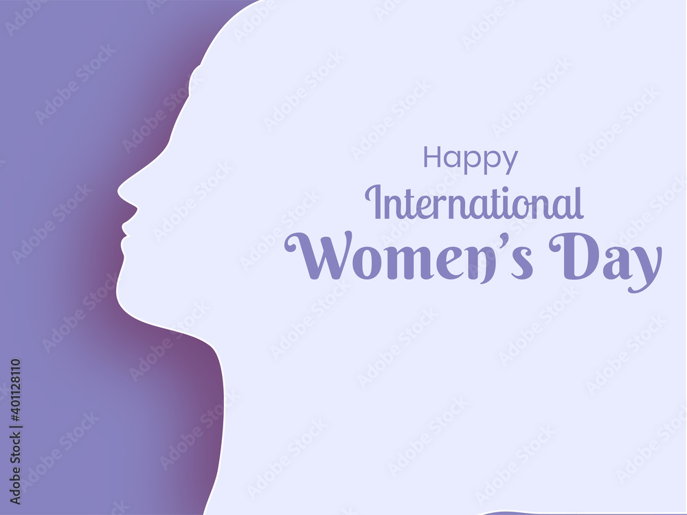Happy International Women's Day Text On Paper Cut Female Face Background.