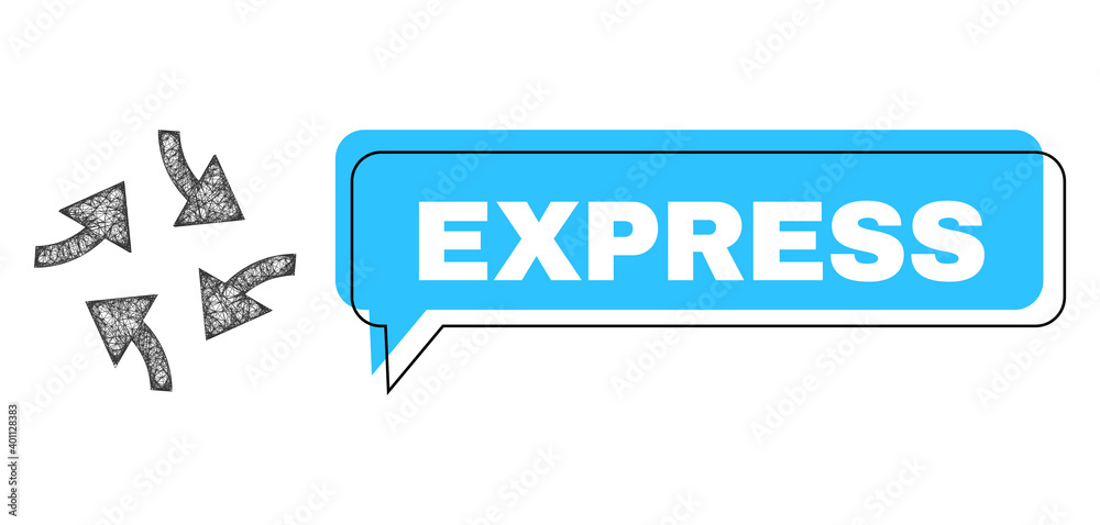 Speech Express blue cloud message and net mesh swirl arrows. Frame and colored area are misplaced for Express text, which is located inside blue colored cloud. Vector quote title inside forum frame. Speech Express blue cloud message and net mesh swirl arrows. Frame and colored area are misplaced for Express text, which is located inside blue colored cloud. Vector quote title inside forum frame.