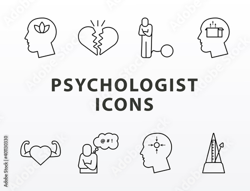 bundle of eight psychological icons and lettering