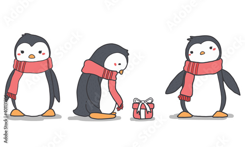 Cute little penguin character with christmas scarf illustration.