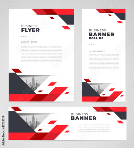 Geometric abctract red theme Set flyer cover, banner, roll up banner