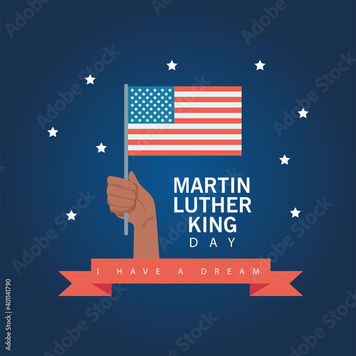 martin luther king day lettering with hand lifting usa flag