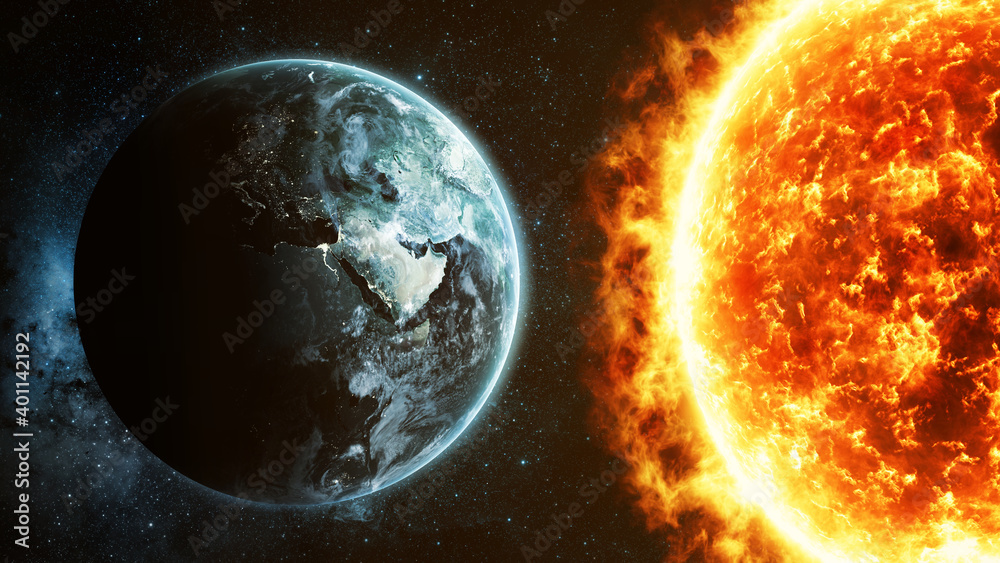 Obraz premium Earth with sun 3D Illustration