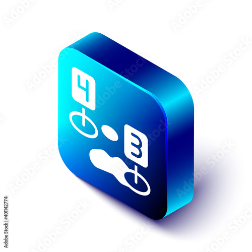 Isometric Marker of crime scene icon isolated on white background. Blue square button. Vector.