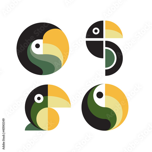 Toucan macaw bird logo design set