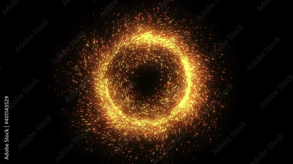 Golden glitter circle with sparkling light. Shining Christmas gold particles and sparkles ring on black background. Luxury magic festive effect with bokeh and glow.