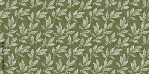 Botanical seamless pattern with vintage graphic mustard color peony leaves. Hand-drawn illustration. Background and texture. Good for production wallpapers, gift paper, cloth, fabric printing, goods.