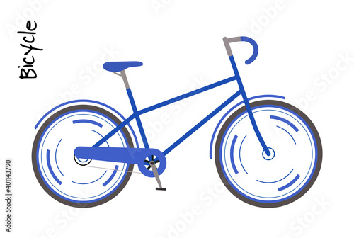 Blue bicycle. Man bike Vector illustration in modern flat style. Active leisure.