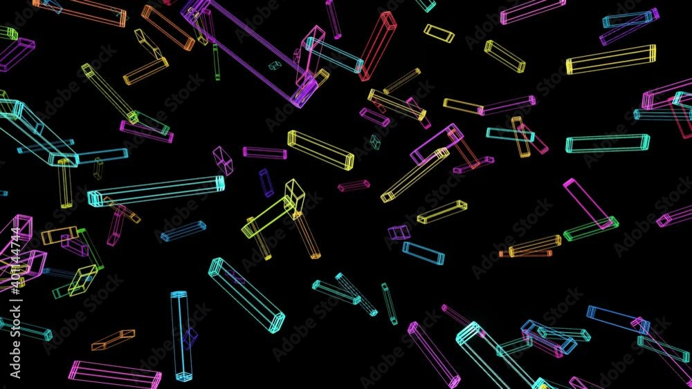 3d abstract simple geometric background with multicolor rectangle frames like light bulbs flashing neon lights in 4k. Smooth looped animation. Creative simple motion design bg with 3d objects