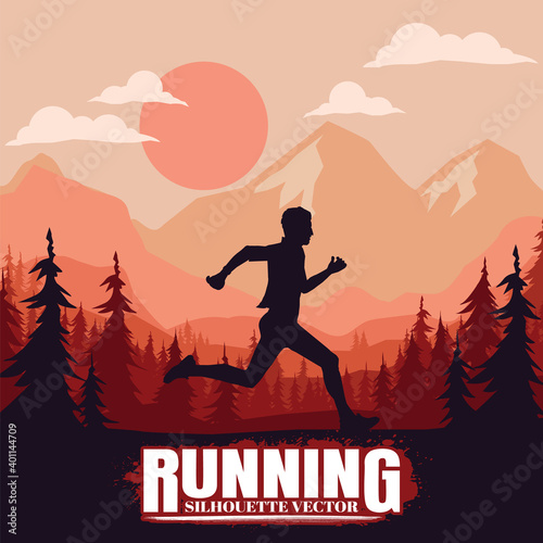 Running silhouettes. Vector illustration, Trail Running, Marathon runner.	