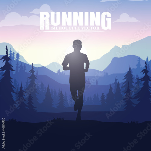 Running silhouettes. Vector illustration, Trail Running, Marathon runner.	