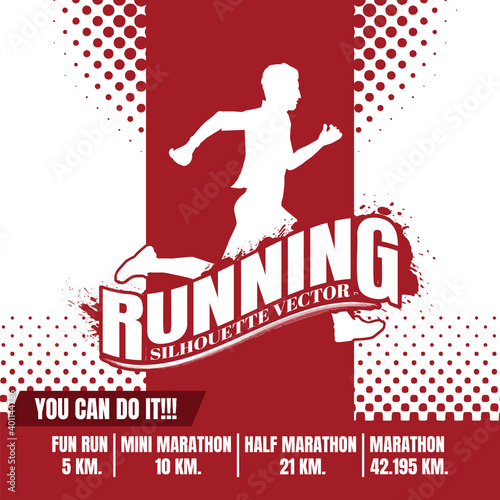 Running silhouettes. Vector illustration, Trail Running, Marathon runner.	
