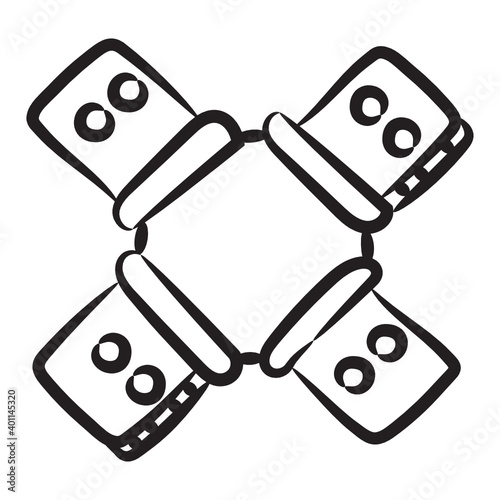  4 way connection pipe icon in doodle editable style 