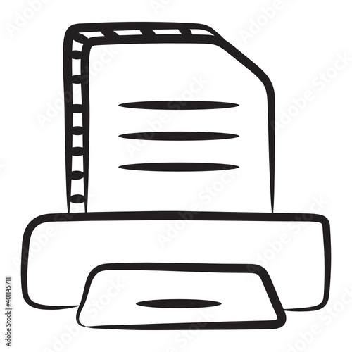 
An icon of printer in linear doodle design, output device 
