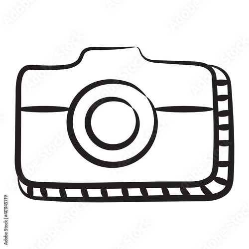 
Photographic equipment, camera icon in doodle style 

