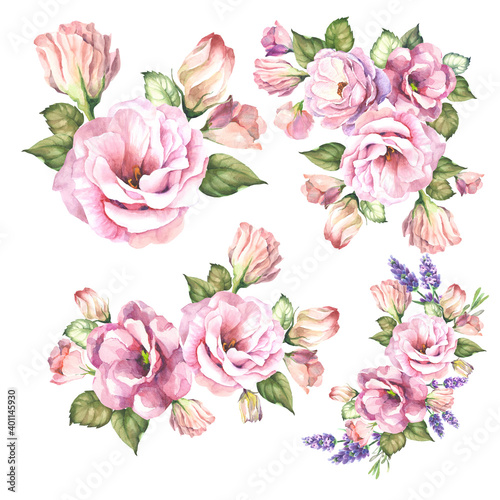 Fototapeta Naklejka Na Ścianę i Meble -  set of flowers bouquets.watercolor