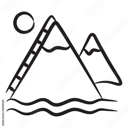 
Hill station icon in modern doodle linear concept, 
