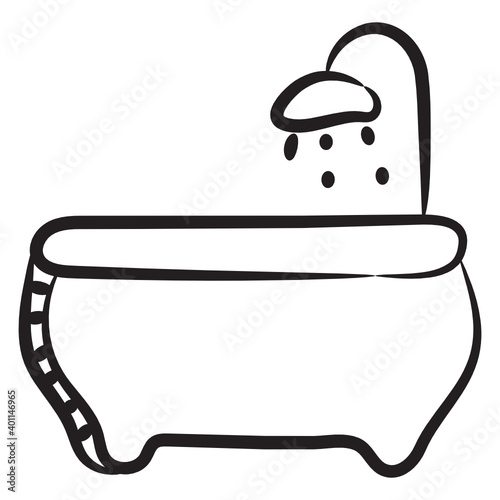 
Bathtub design icon for shower, bathing and spa doodle vector
