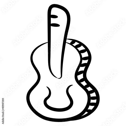 
Fiddle musical instrument, doodle icon of violin 
