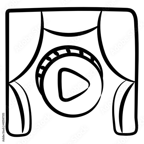 
Cinema curtains with video player, doodle icon of movie theater 
