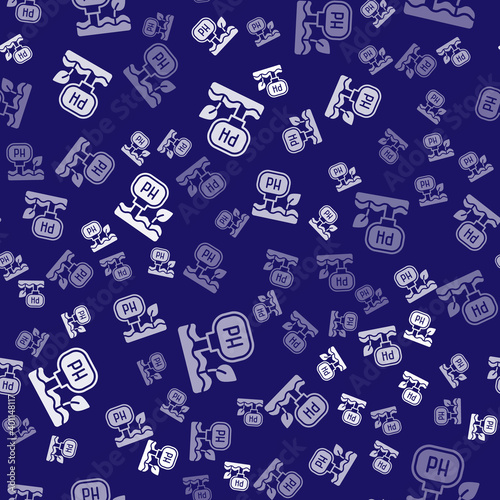 White Soil ph testing icon isolated seamless pattern on blue background. PH earth test. Vector.