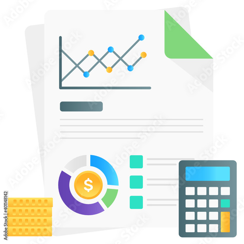 
Calculator with financial budgeting sheet, flat gradient vector of business calculation 
