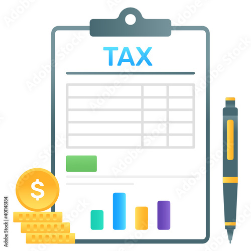 
Dollar coins with financial ledger sheet, gradient vector of tax report 
