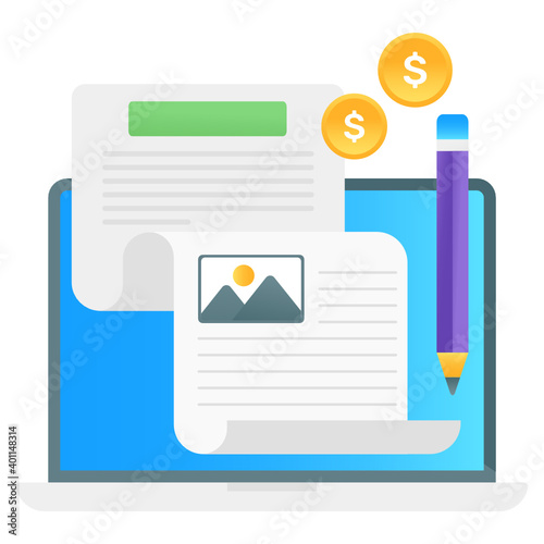 
Paid article concept, blogging paper with dollar gradient vector 
