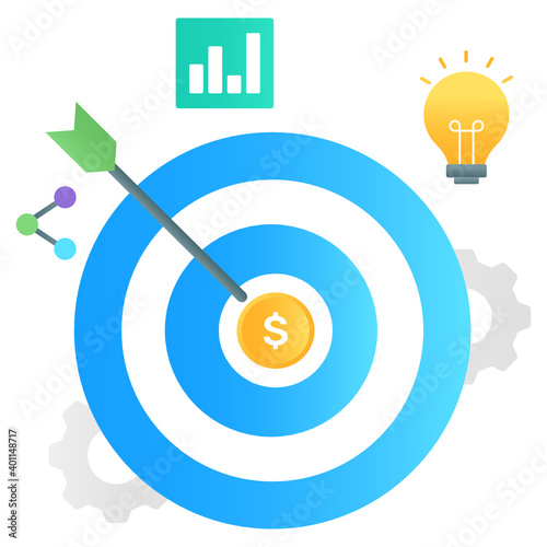 
Flat gradient vector of sales target, business analytics with target  
