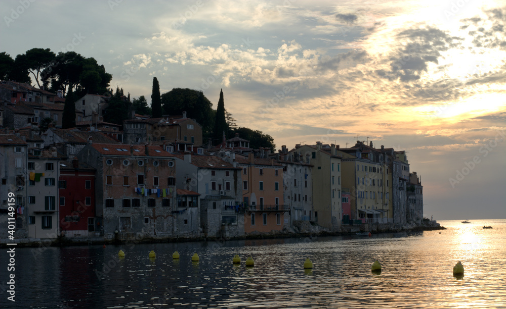 the sun sets in Rovinj in Croatia