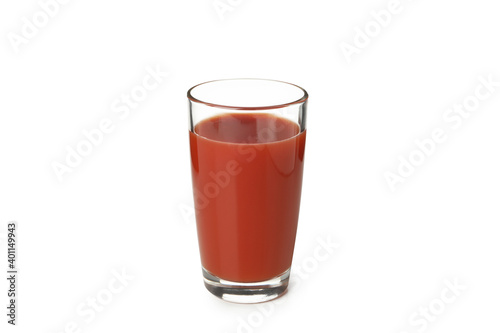 Glass of tomato juice isolated on white background