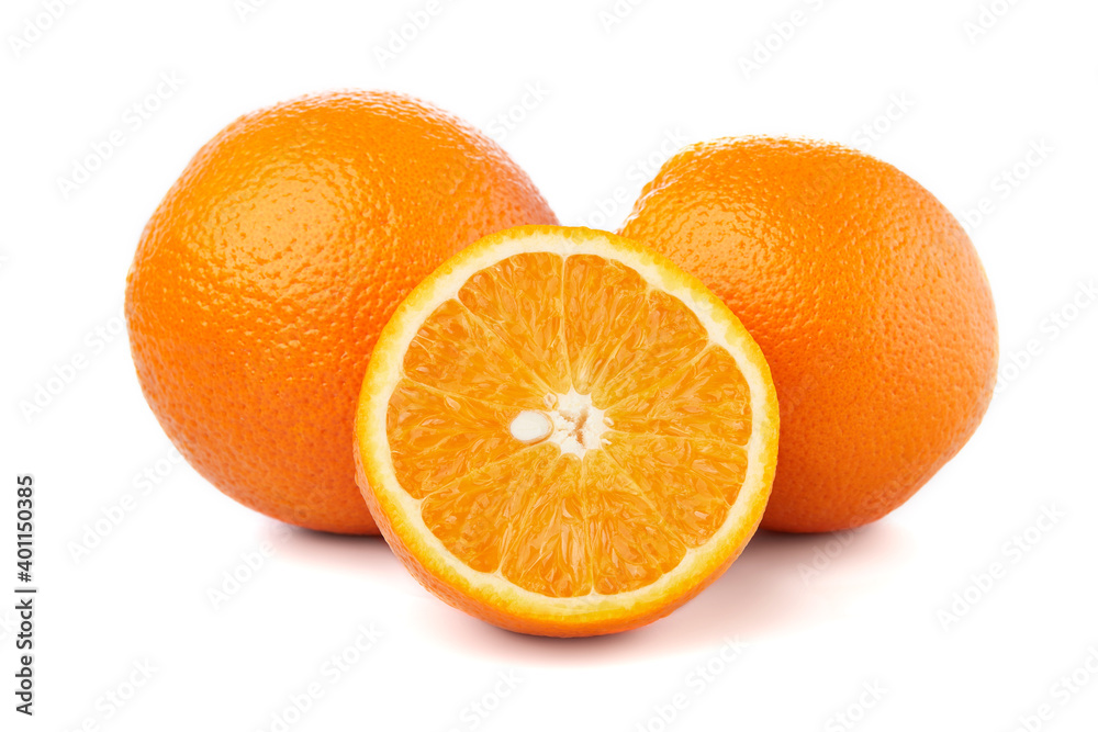 Fresh fruits: Oranges isolated on the white background, macro close up Fresh fruits: Oranges isolated on the white background, macro close up