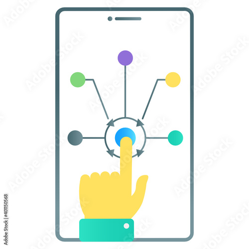
Finger swiping on smartphone screen depicting interactivity vector in gradient style 

