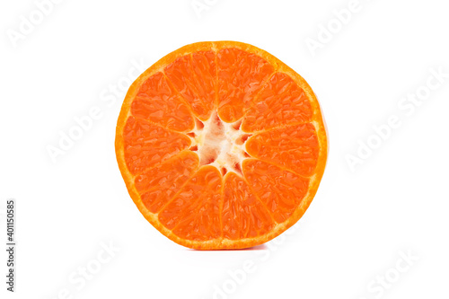 Mandarin tangerine sliced isolated on the white background  macro close up