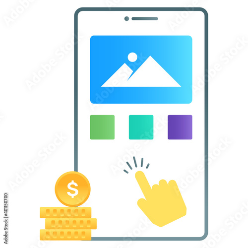 
User interaction on financial app symbolising pay per click vector in gradient design 
