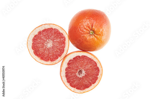 Citrus grapefruit whole and half sliced on the white background, macro close-up