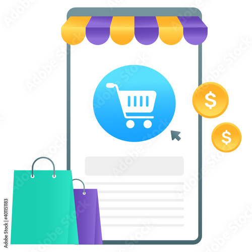 
Mobile app, flat gradient vector of e commerce design 
