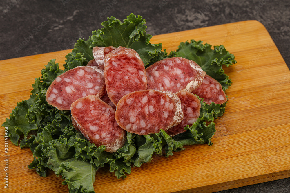 Iberian pork Fuet sausage slices Iberian pork Fuet sausage slices