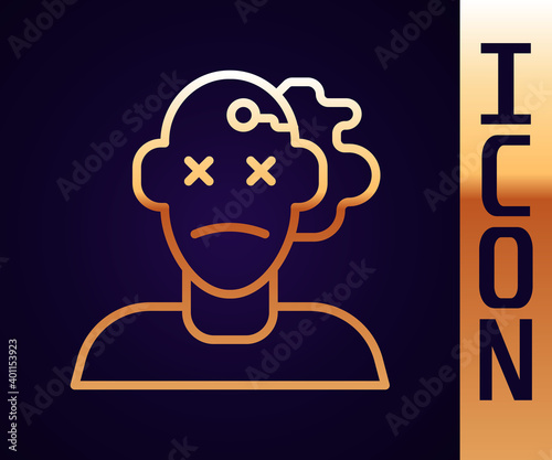 Gold line Murder icon isolated on black background. Body, bleeding, corpse, bleeding icon. Concept of crime scene. Vector.