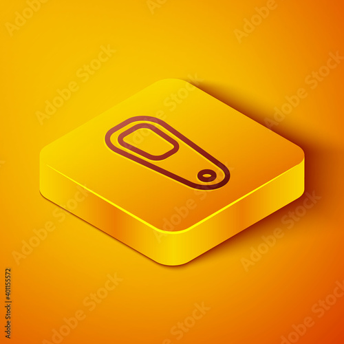 Isometric line Pumice for feet icon isolated on orange background. Foot cleaning. Skin beauty cosmetology leg care. Yellow square button. Vector.