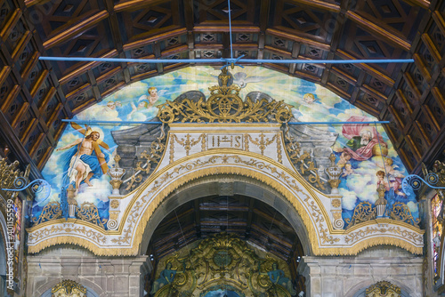 wall covered with azulejos of religious inspiration inside the church of Valega district of Aveiro  Portugal