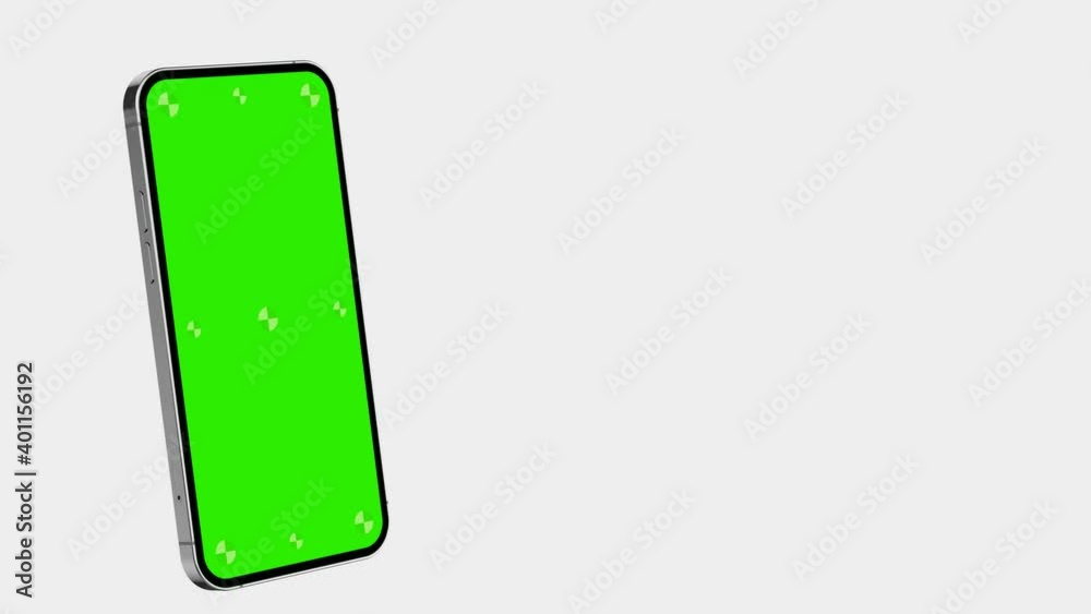 Smartphone blank green screen with indicators flies into the frame from bottom. alpha matte included with indicators