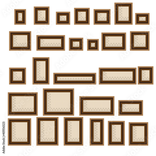 Picture frame pixel art. Picture frame set. Vector illustration.