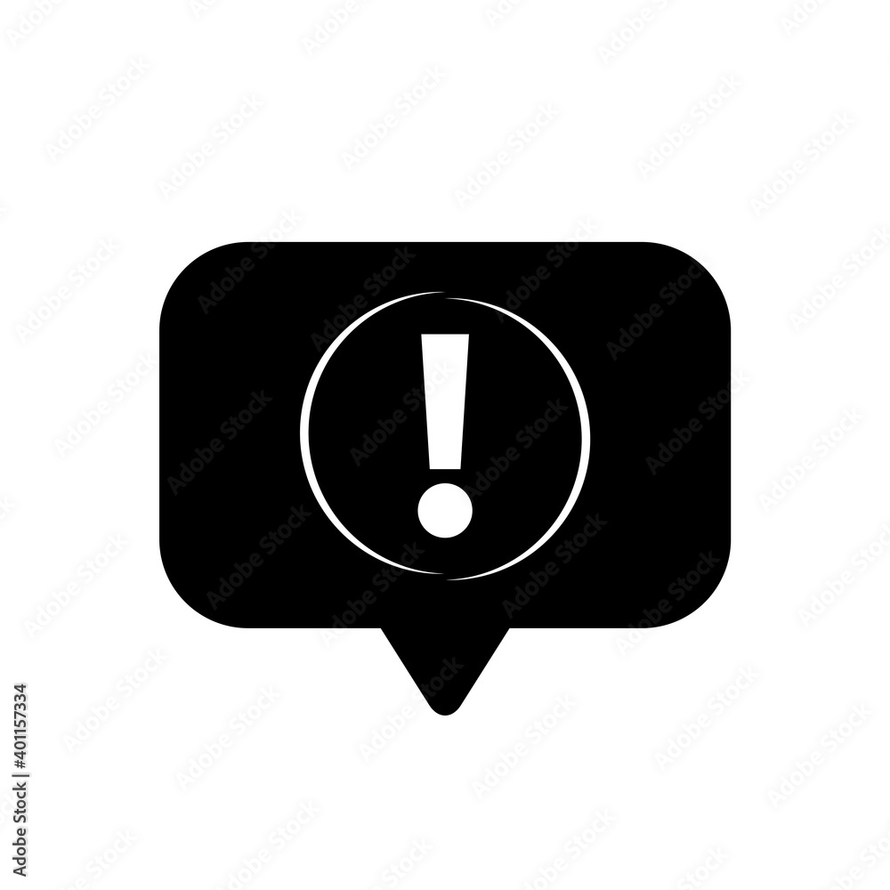 Speech bubble attention sign icon isolated on white background