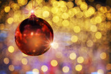 Red ball on yellow abstract bokeh blurred background, Happiness holiday concept and decoration idea