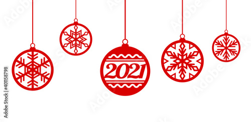 Red Christmas toys with snowflake  on a white background