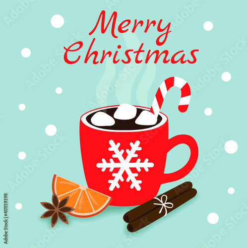 Hot chocolate in red cup with marshmallows