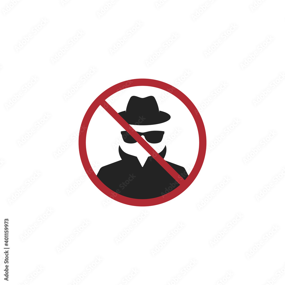 Agent icon. Spy sunglasses. Hat and glasses stock vector illustration flat style on white background Agent icon. Spy sunglasses. Hat and glasses stock vector illustration flat style on white background
