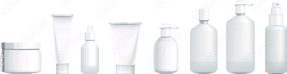 Set with different cosmetic bottles. No gradients, no meshes Set with different cosmetic bottles. No gradients, no meshes
